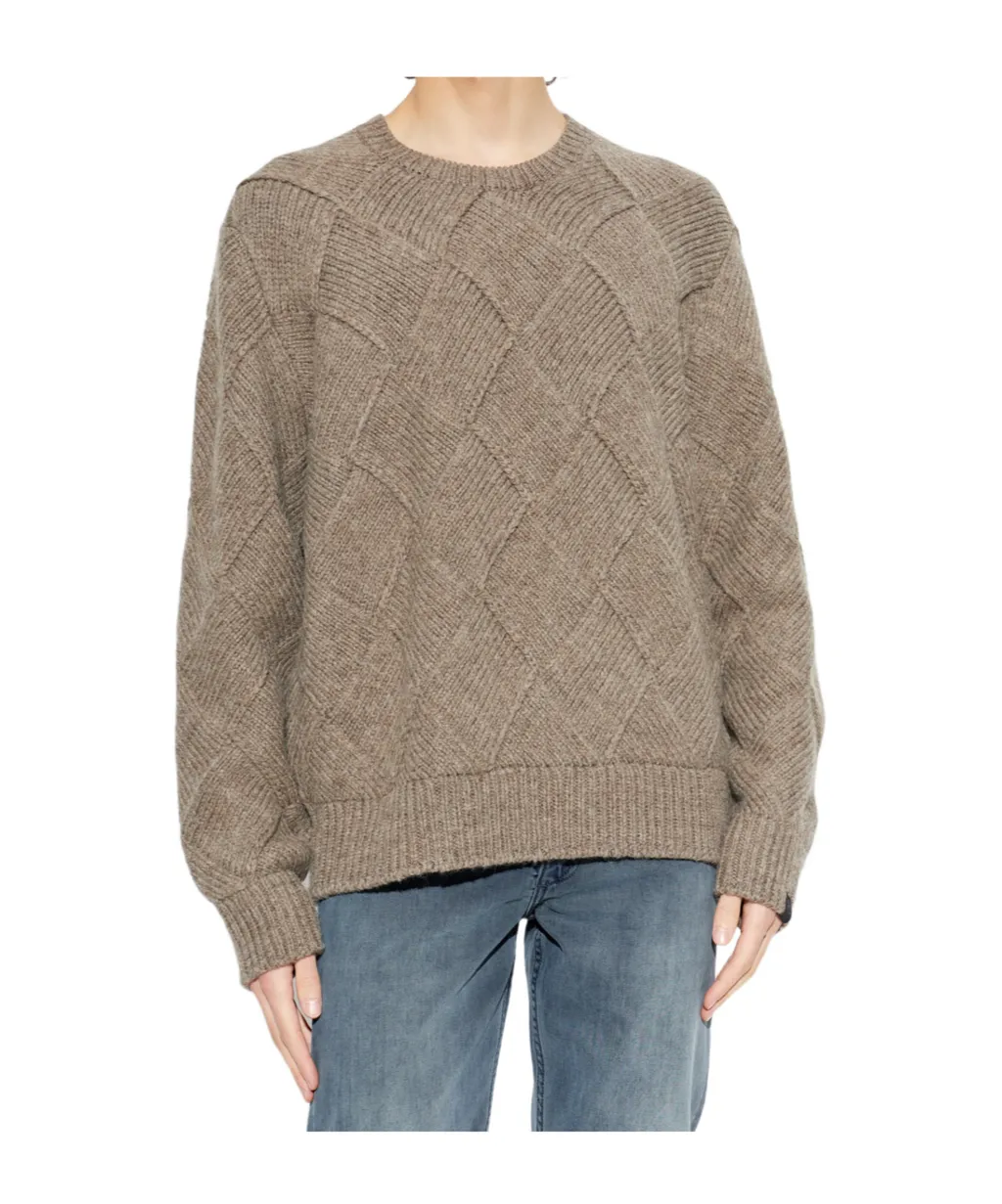 Hand-Knit Entrelac Wool Sweater
