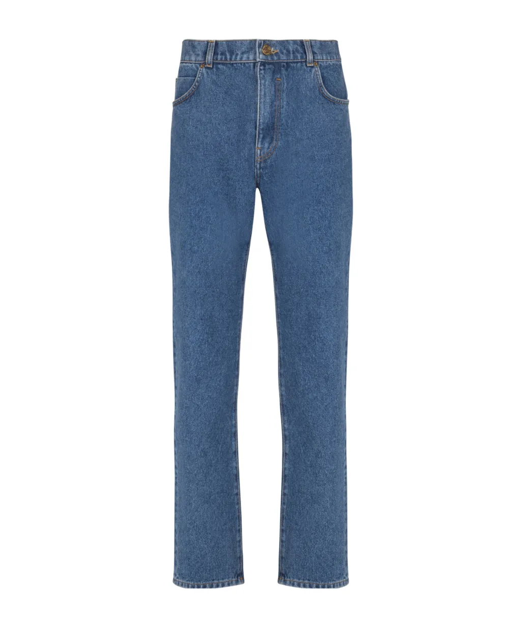Blue Denim Straight-Cut Jeans