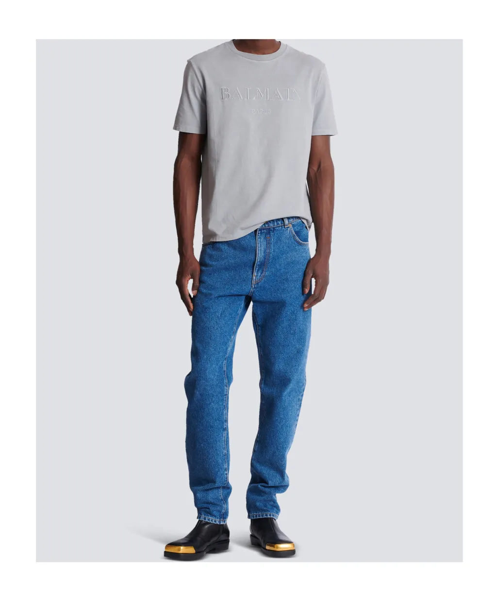 Blue Denim Straight-Cut Jeans