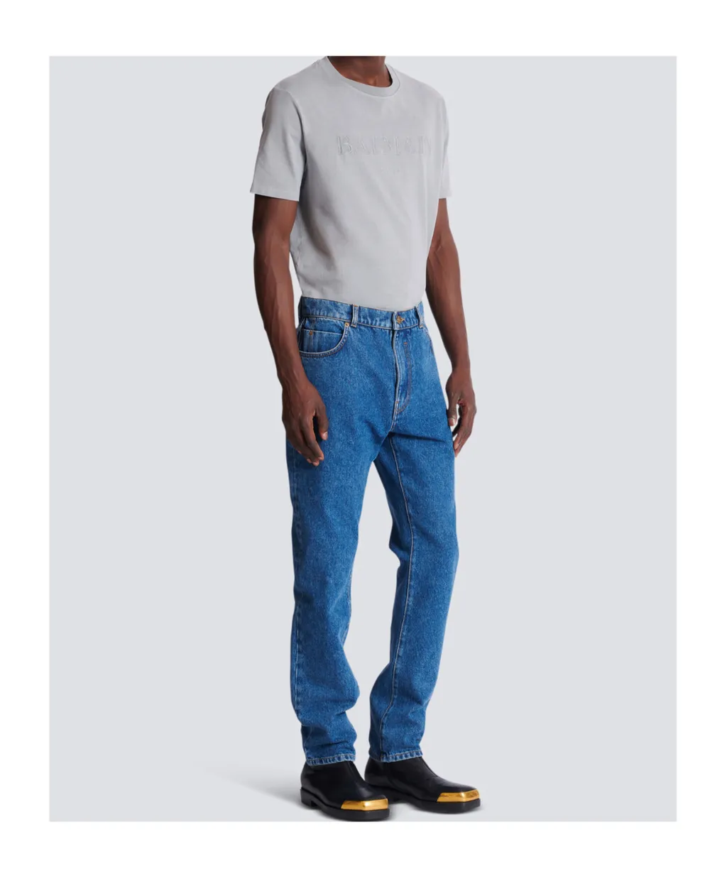 Blue Denim Straight-Cut Jeans