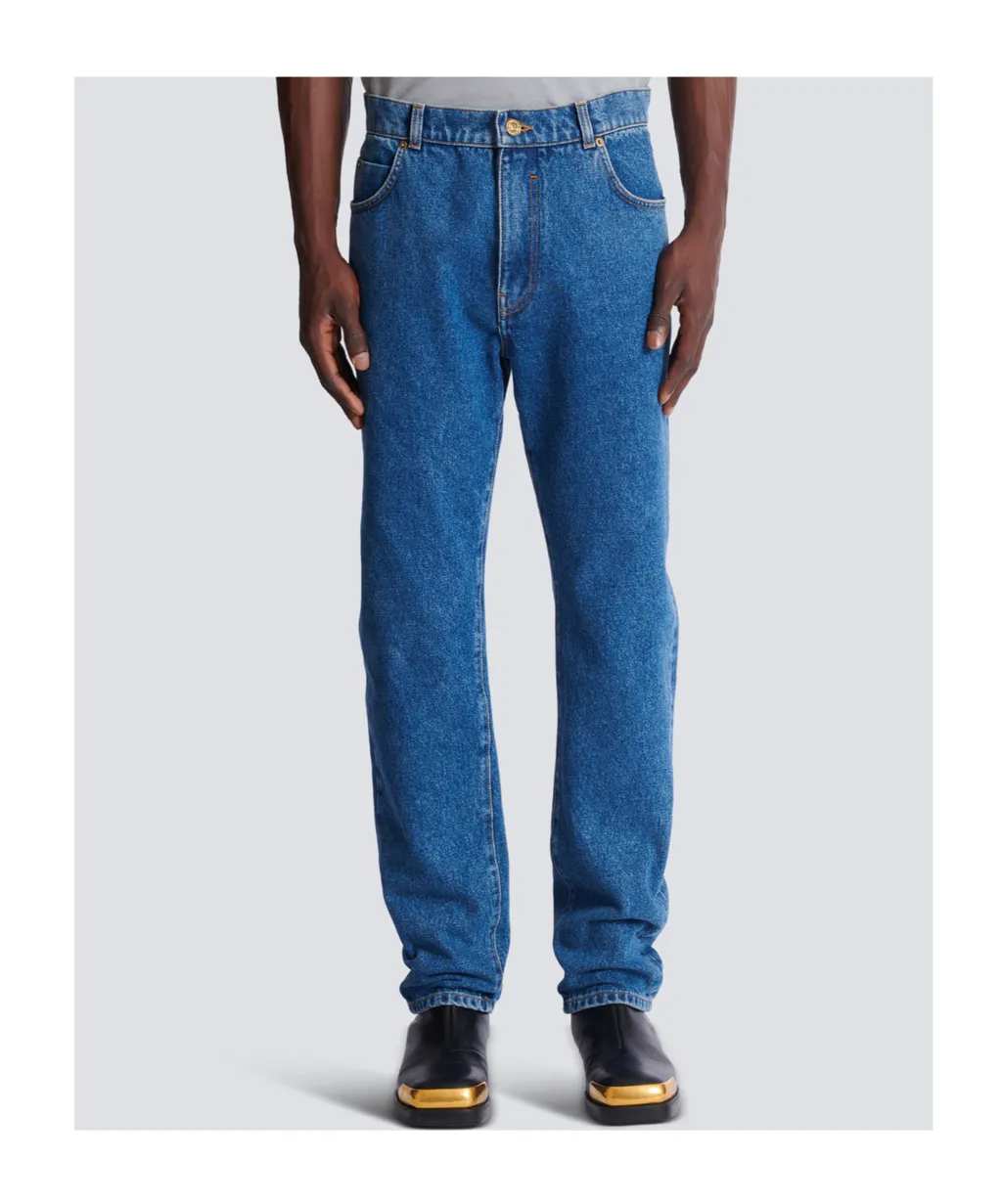 Blue Denim Straight-Cut Jeans