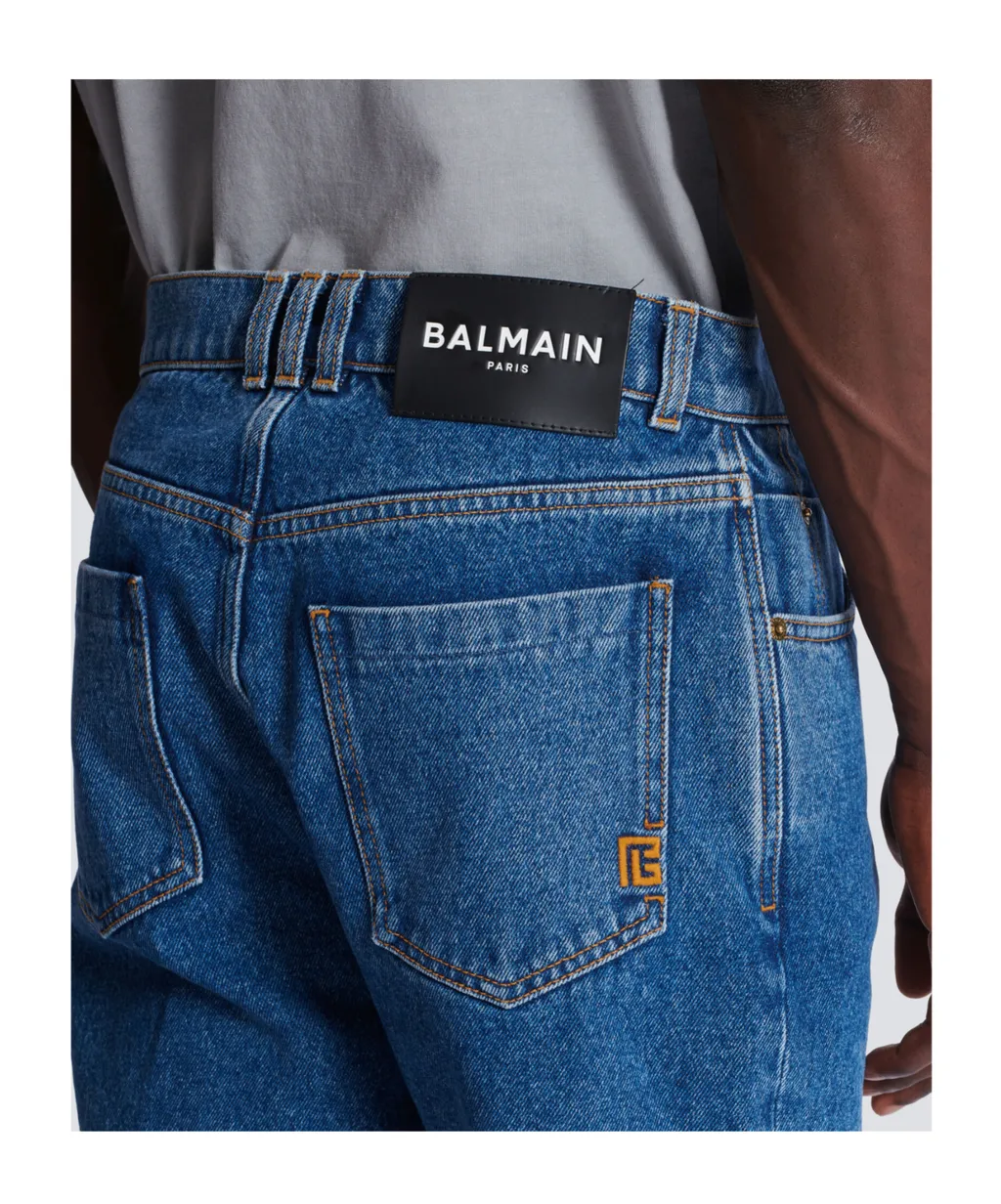 Blue Denim Straight-Cut Jeans