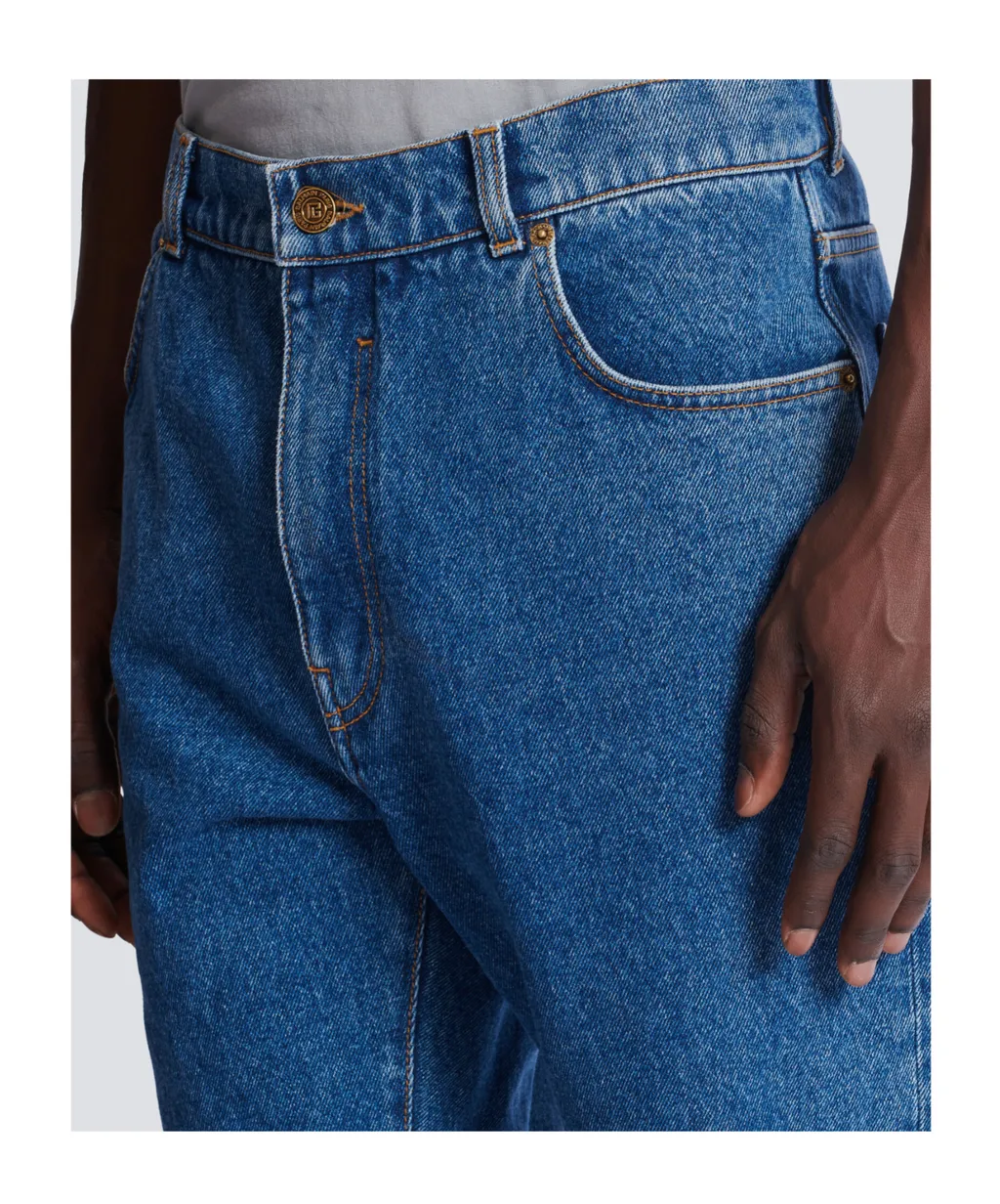 Blue Denim Straight-Cut Jeans