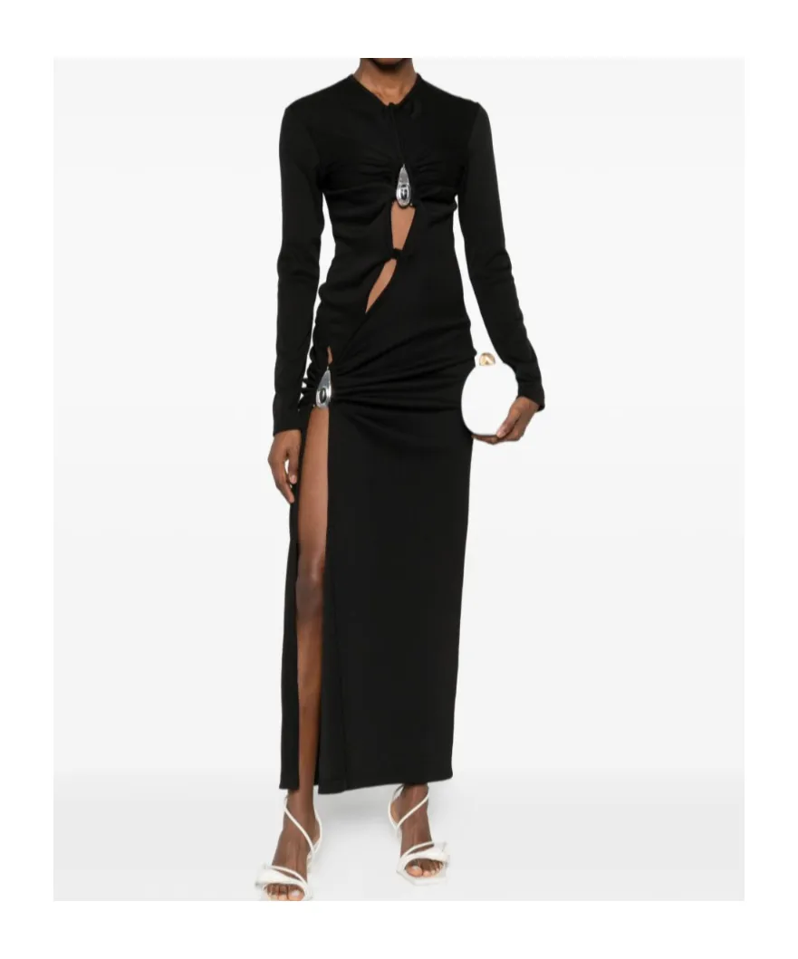 Crystal-Pendant Open-Twist Midi Dress