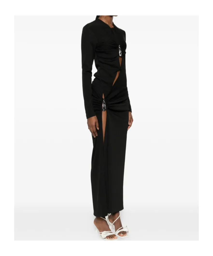 Crystal-Pendant Open-Twist Midi Dress