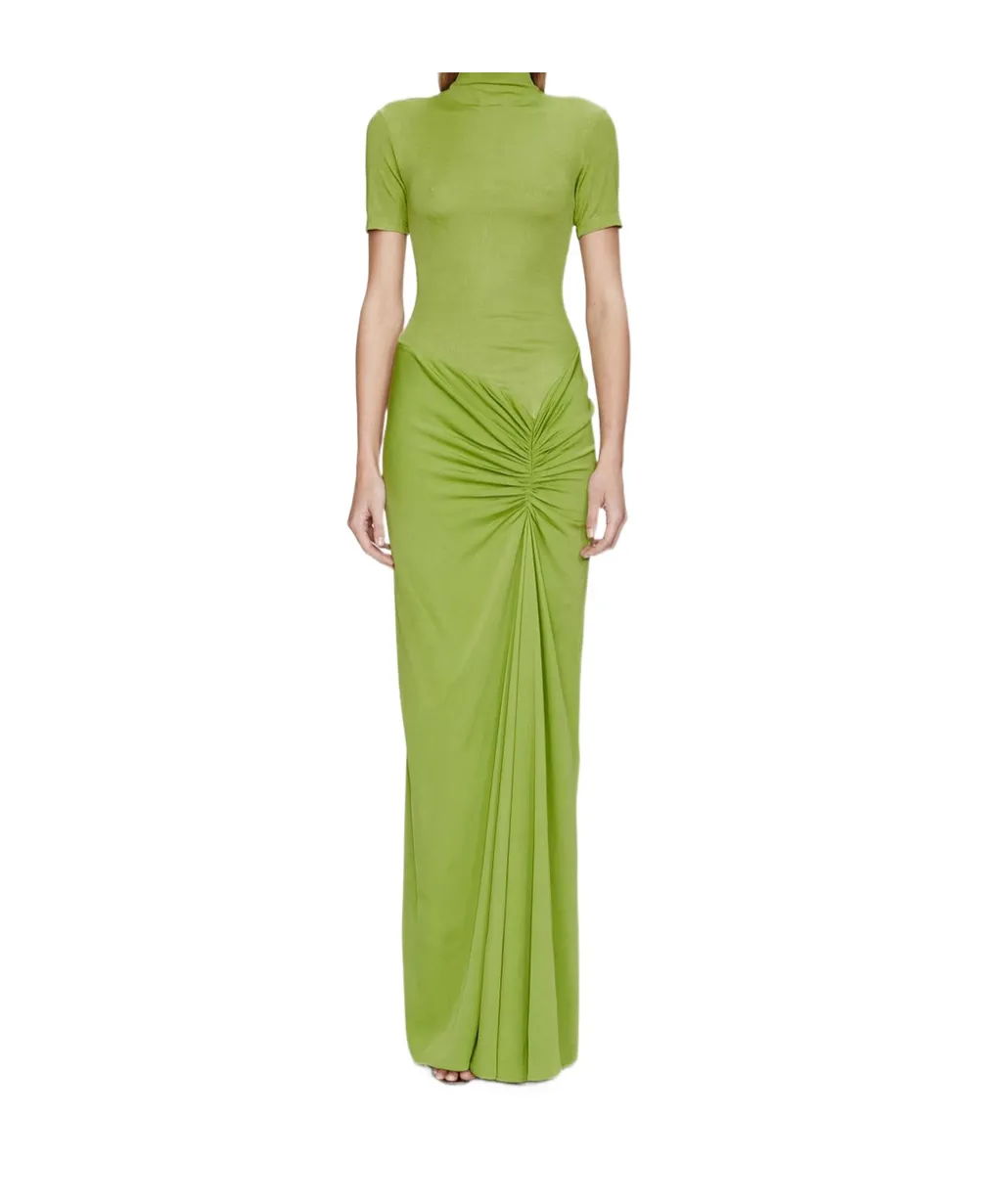 Roll-Neck Ruched Maxi Dress