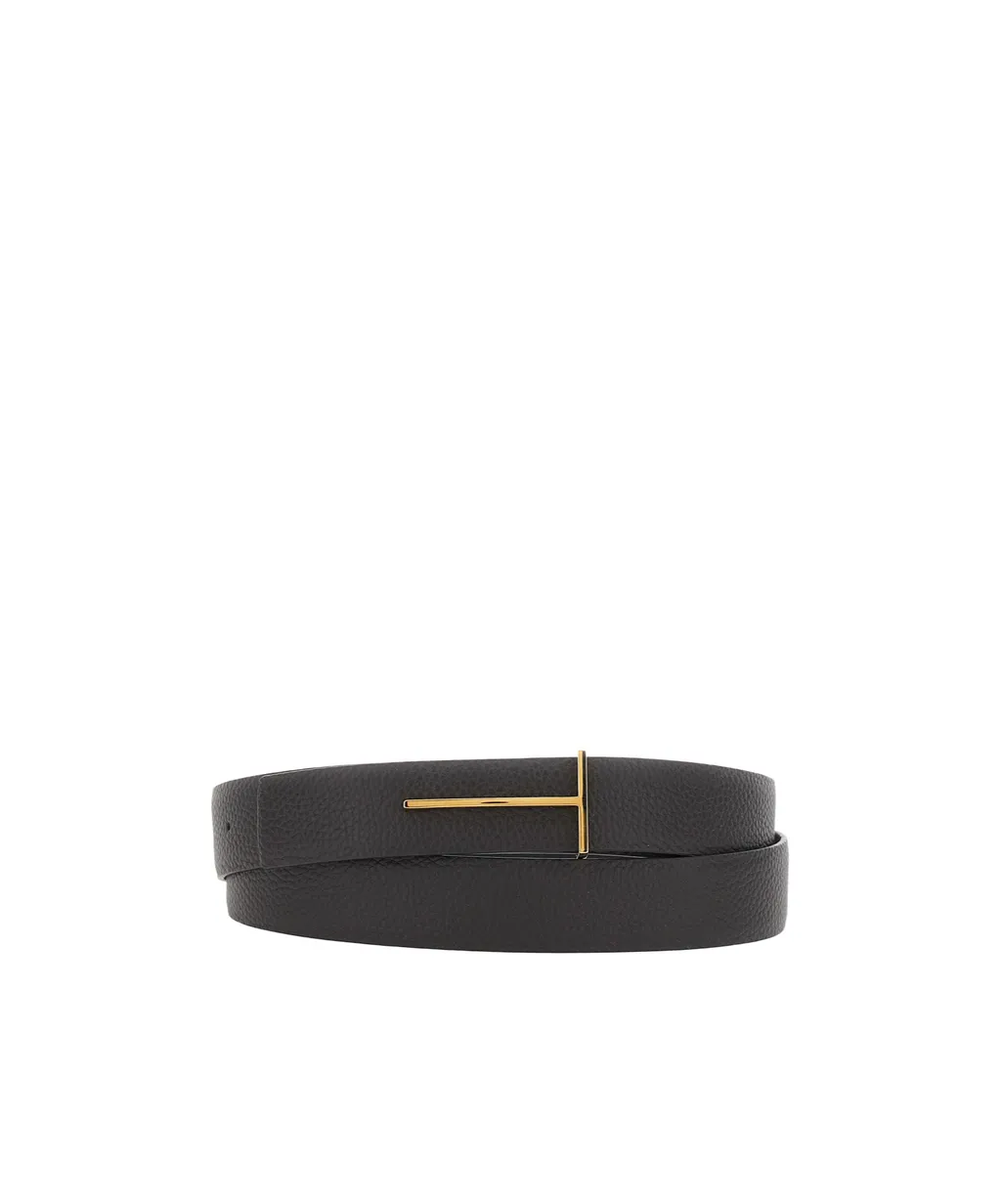 Brown Belt With T Buckle Closure In Leather Man