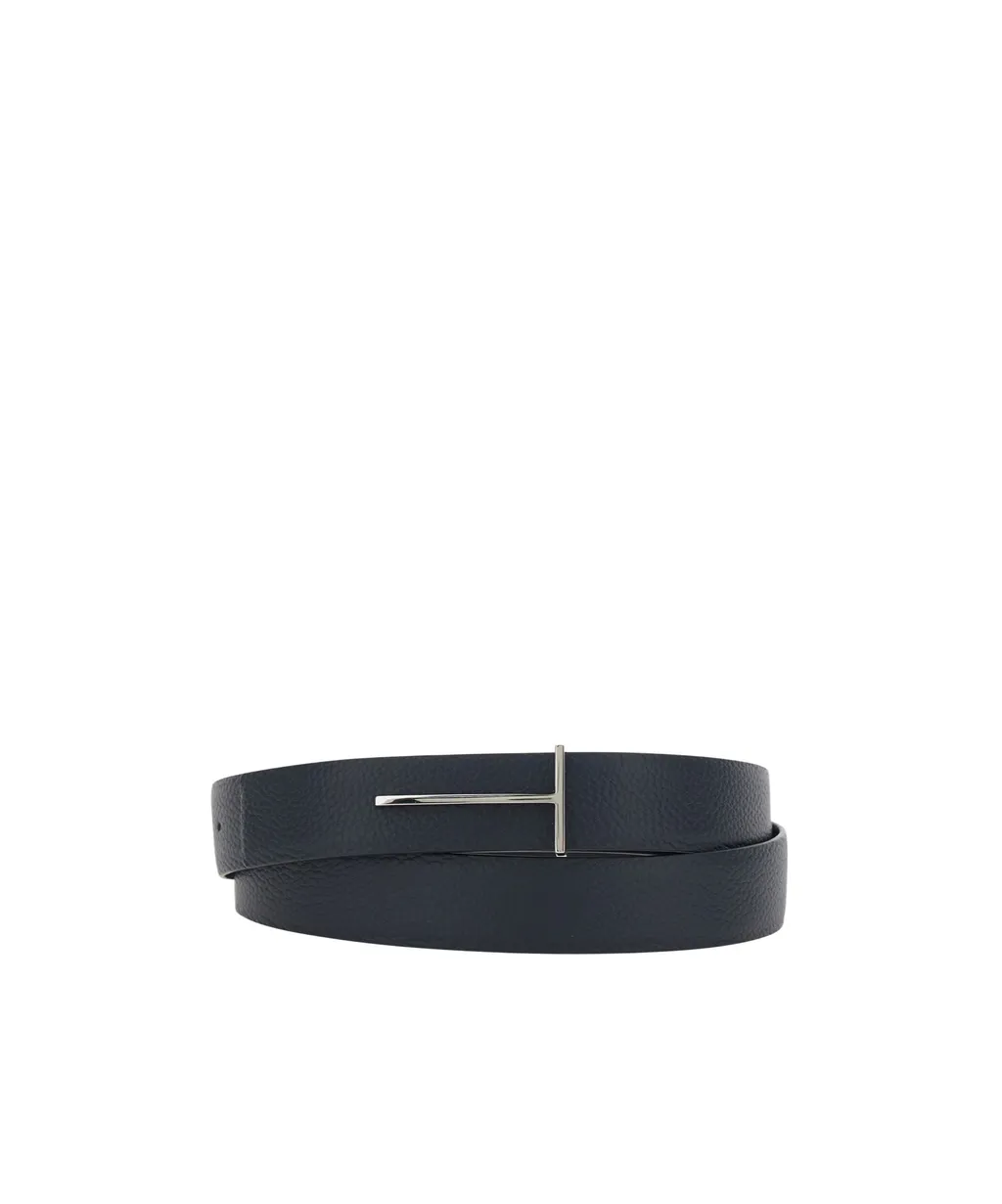 Blue Belt With T Buckle Closure In Leather Man
