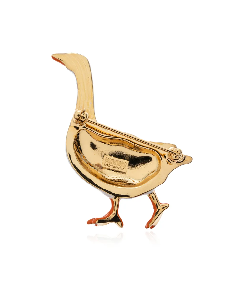 Moschino A Goose Motif Polished Brooch
