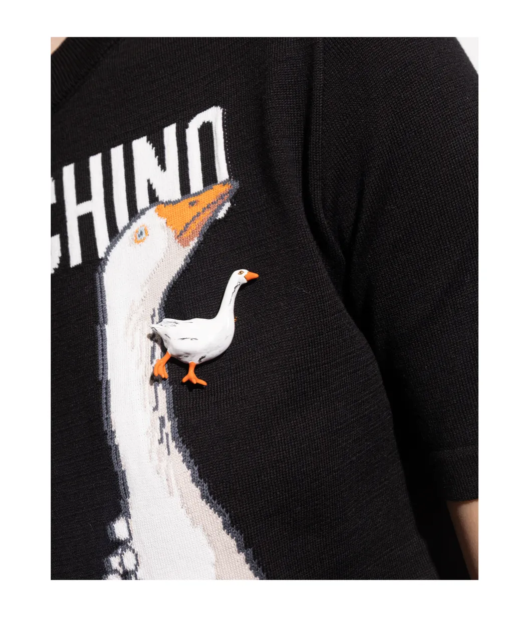 Moschino A Goose Motif Polished Brooch
