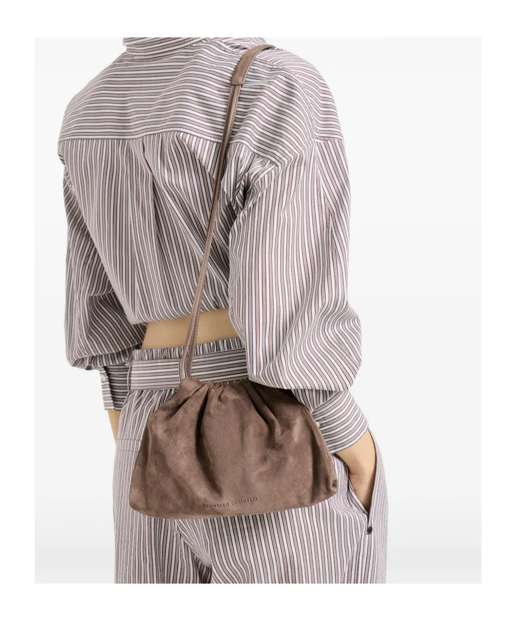 Monili-Detail Suede Cross Body Bag