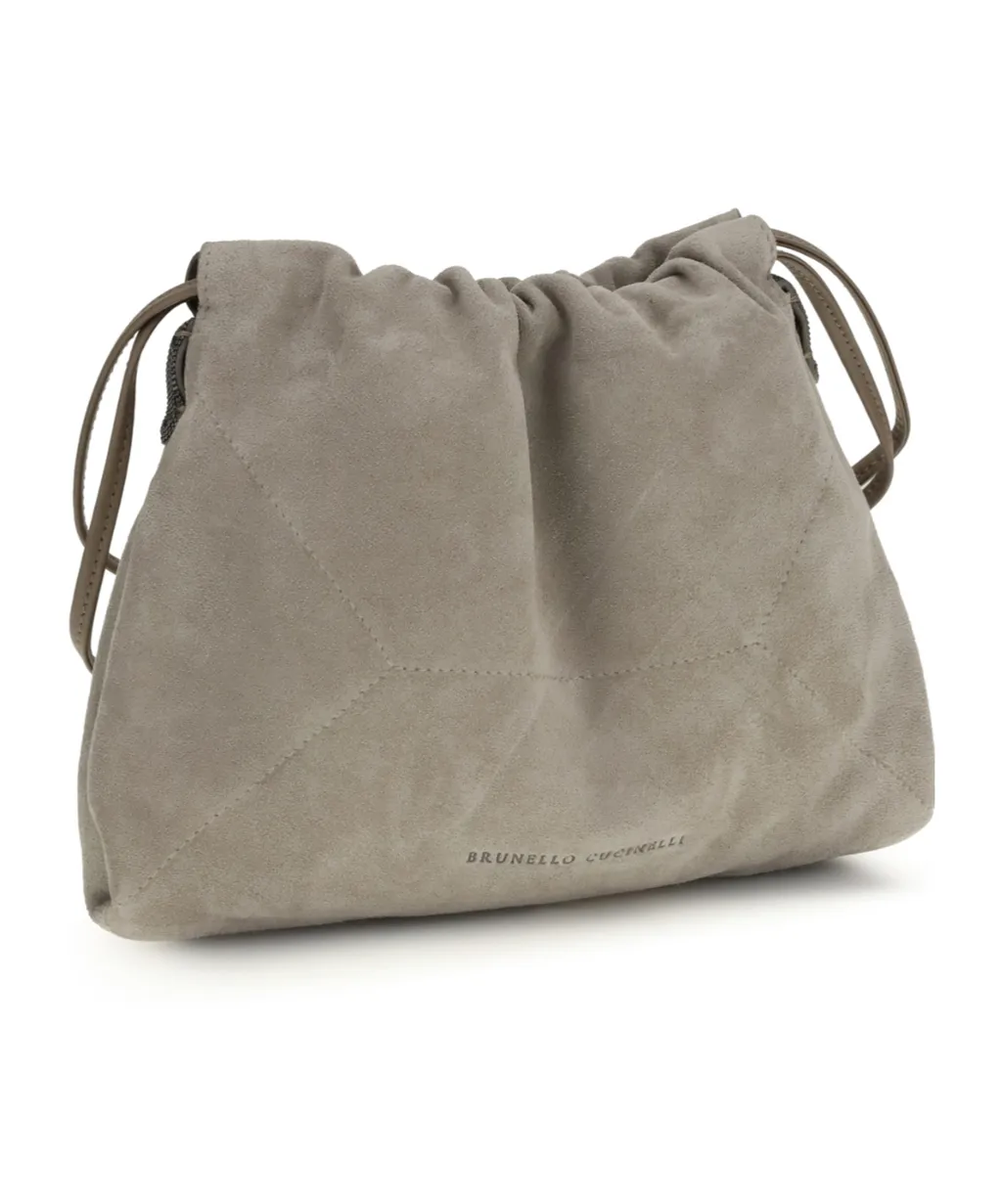 Drawstring Suede Shoulder Bag