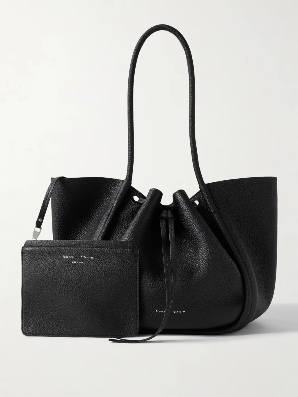 Large Ruched Textured-Leather Tote