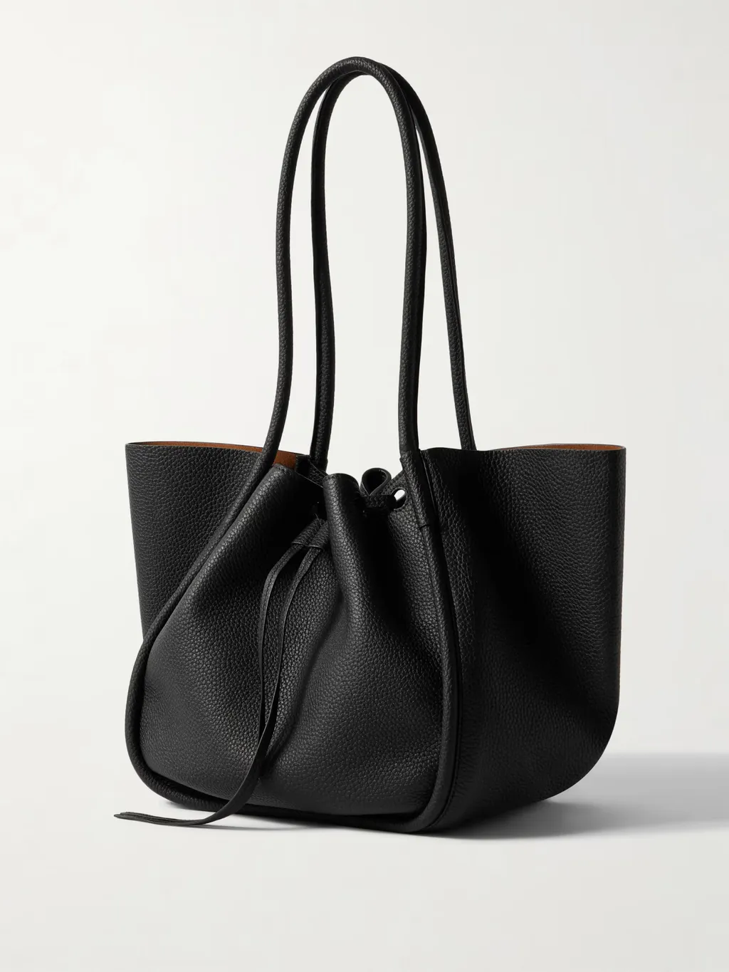 Large Ruched Textured-Leather Tote