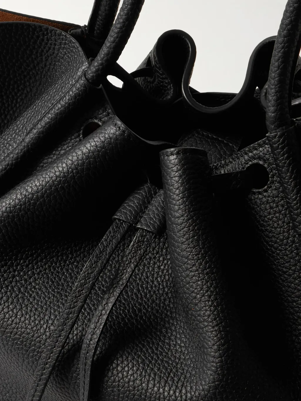 Large Ruched Textured-Leather Tote