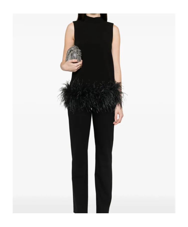 Max Mara Studio Msevello Mock Neck Feather-Trim Top