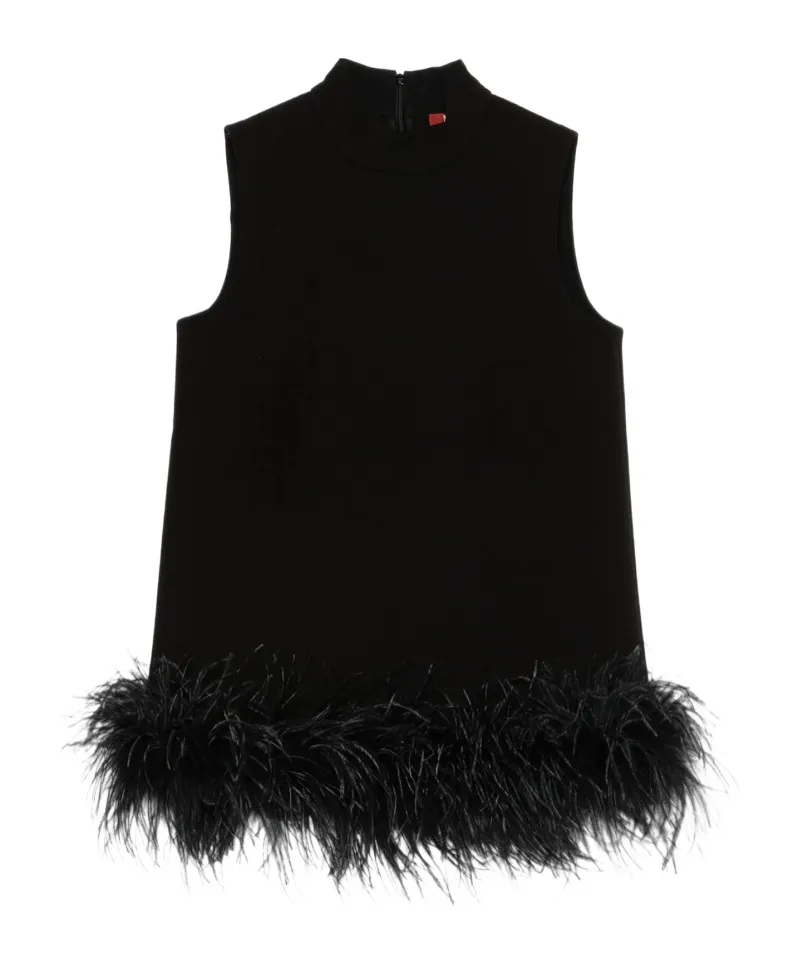 Max Mara Studio Msevello Mock Neck Feather-Trim Top