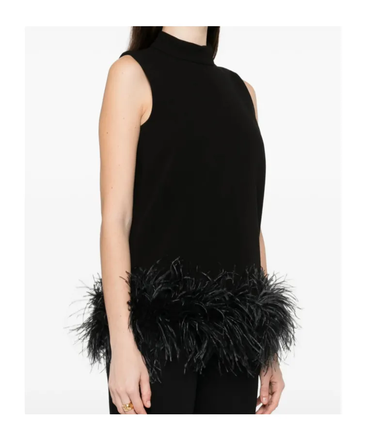 Max Mara Studio Msevello Mock Neck Feather-Trim Top