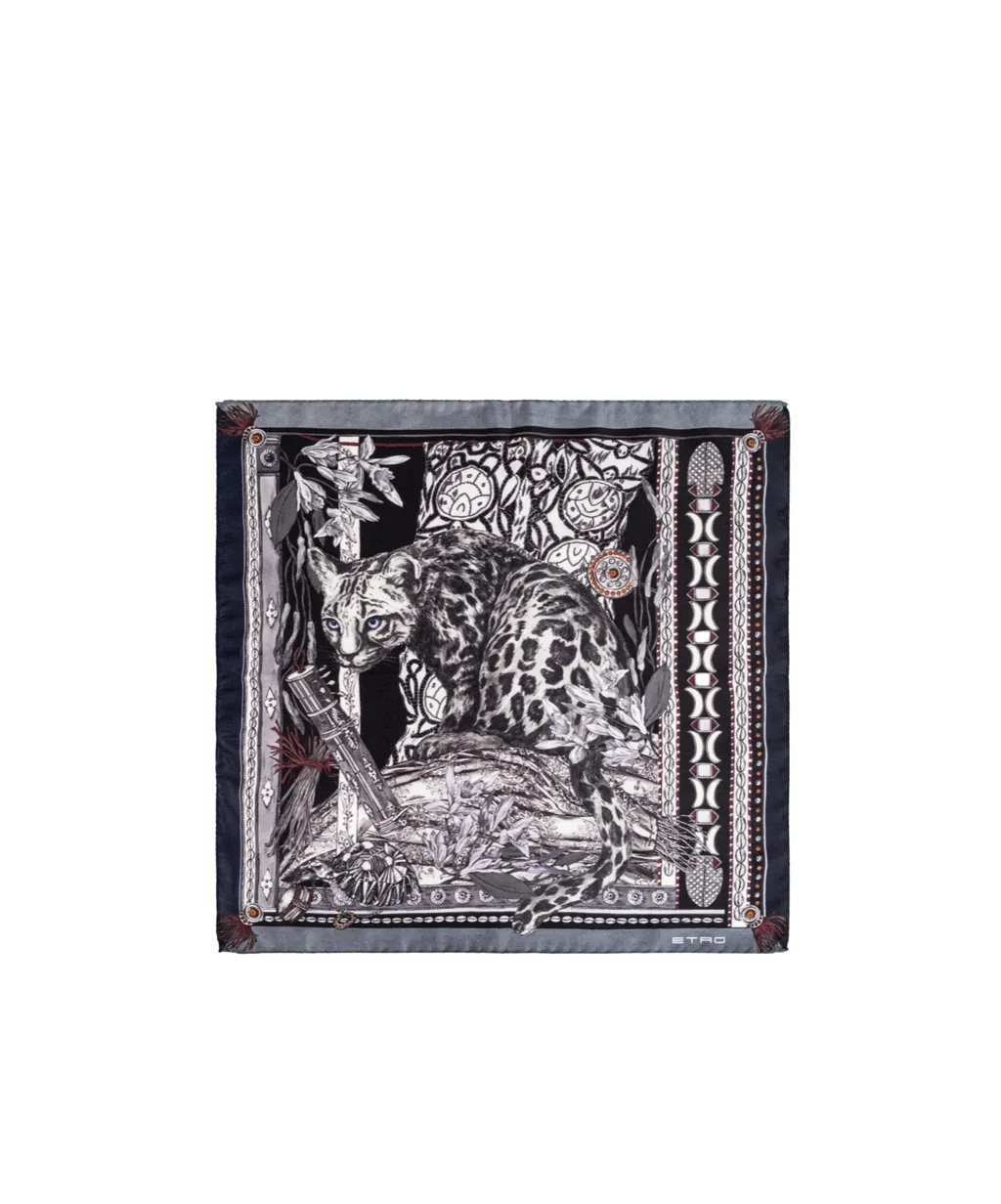 Etro Placed Leopard Printed Pocket Square