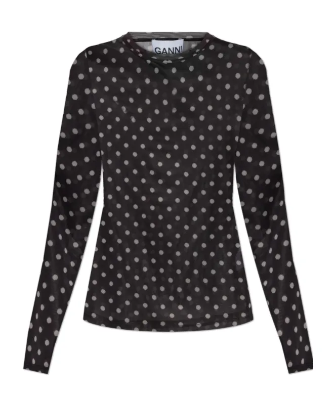 Ganni Printed Sheer Longsleeve Top