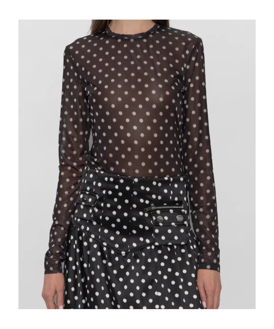 Ganni Printed Sheer Longsleeve Top