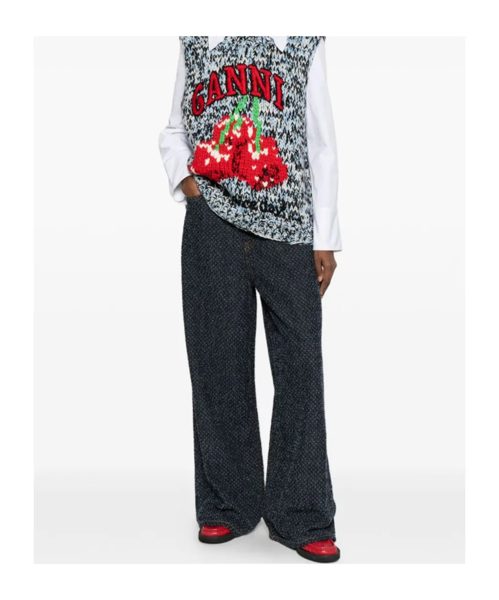 Ganni Logo Patch Wide Leg Jeans