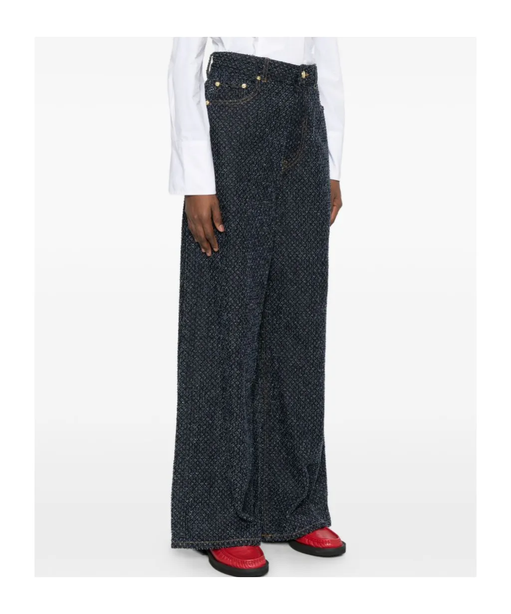 Ganni Logo Patch Wide Leg Jeans