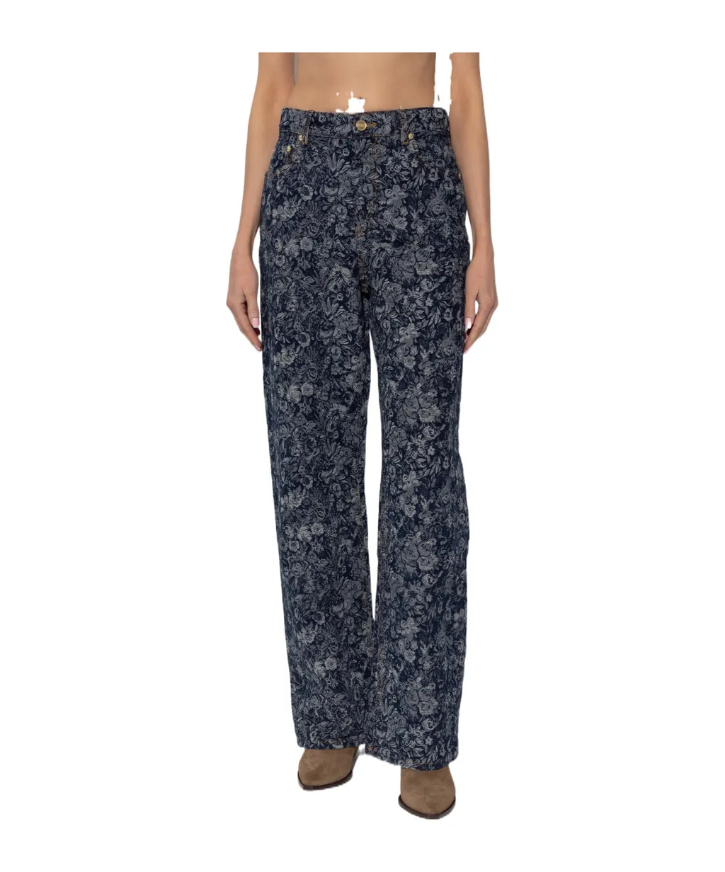 Floral-Pattern Jeans