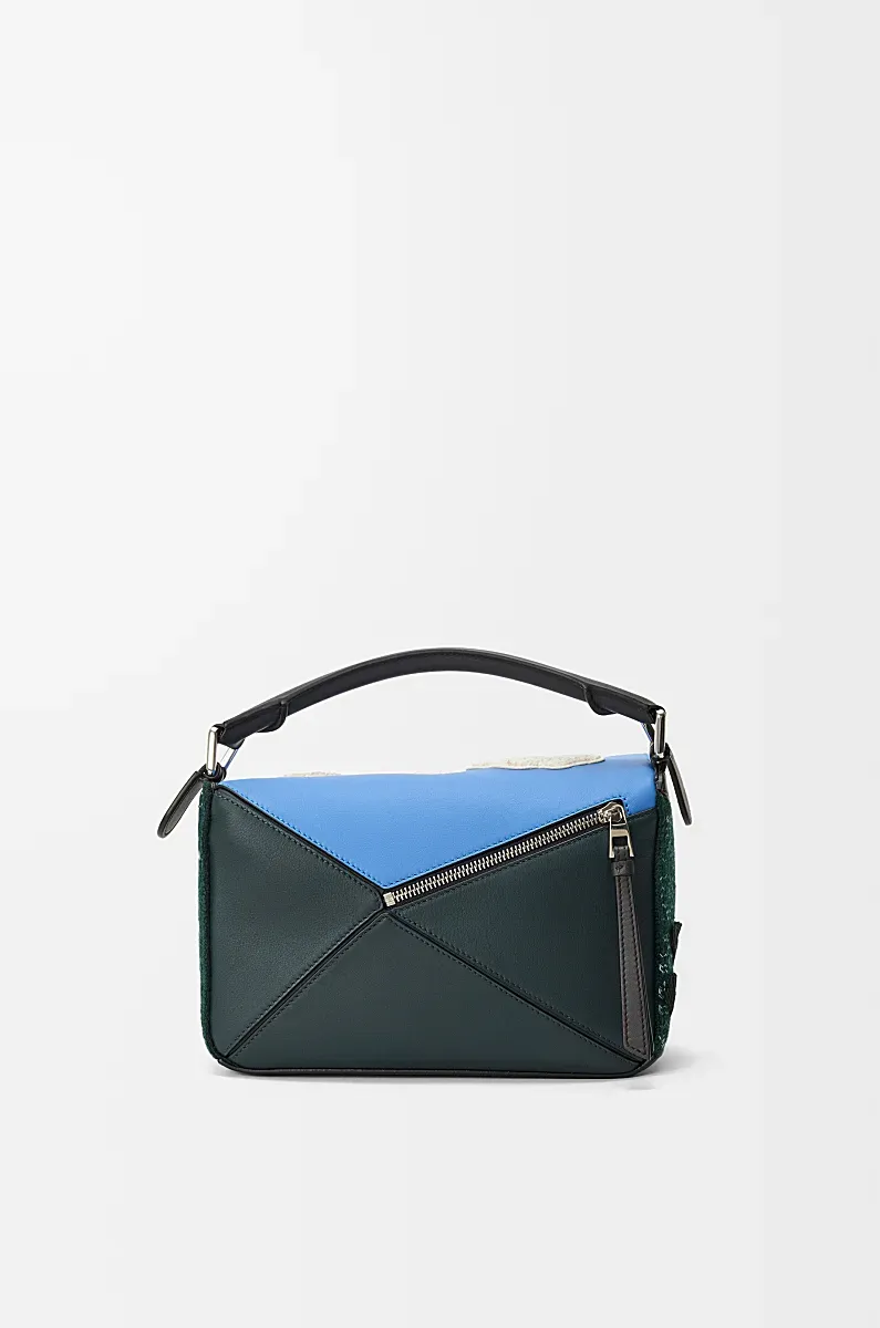 Petit Sac Puzzle Futurist Cat En Maille BrodÉE Et Cuir De Veau