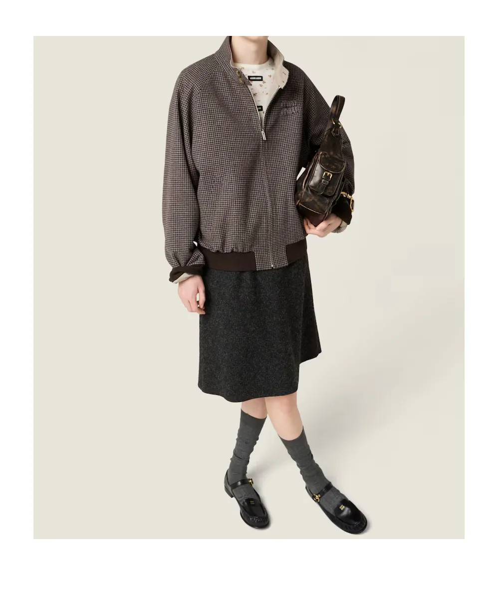 Reversible Houndstooth Check And Panama Cotton Blouson Jacket