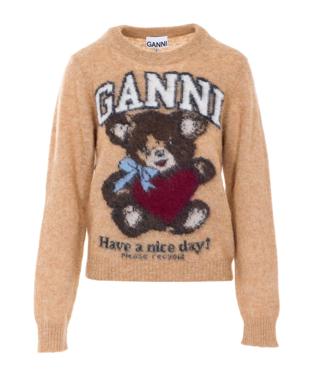 Ganni Graphic Bear Intarsia Knit Jumper