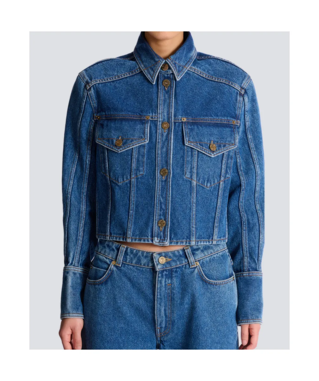 Balmain Cropped Faded Denim Jacket