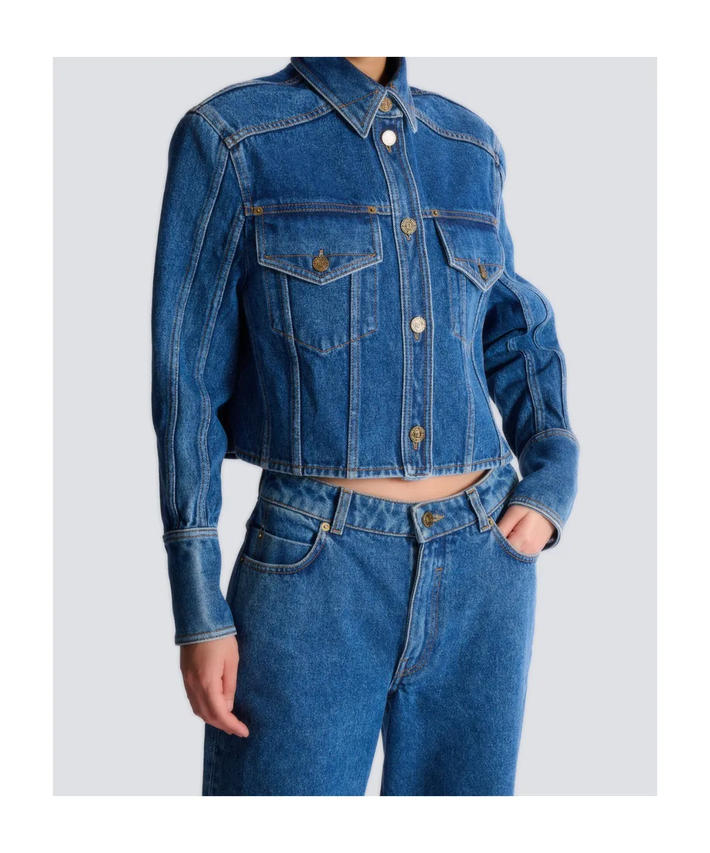 Balmain Cropped Faded Denim Jacket