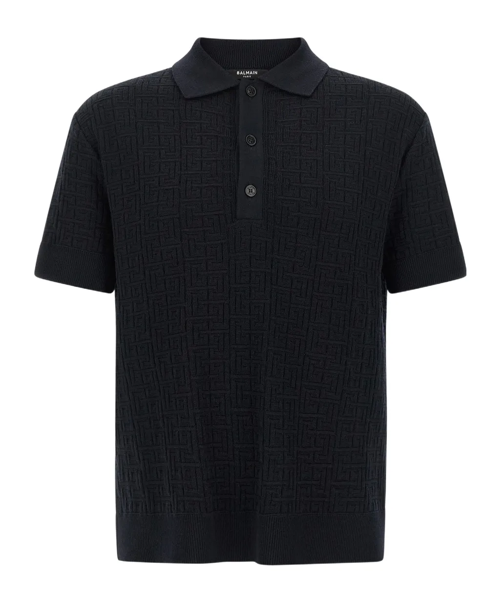 Balmain Monogram Knit Polo Shirt