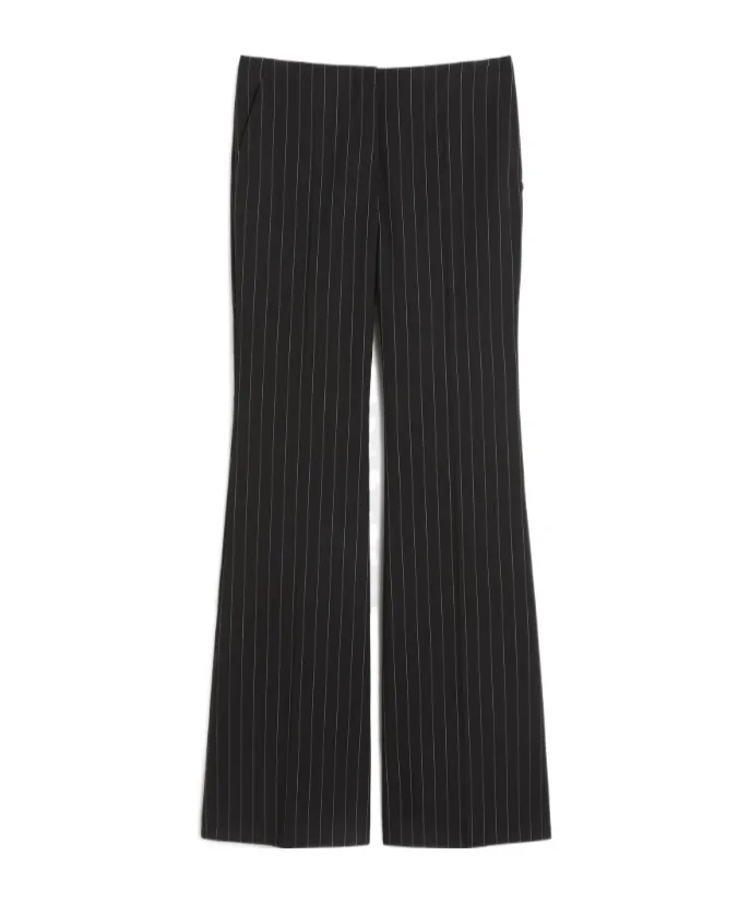 Flared Pinstripe Wool Trousers - Black
