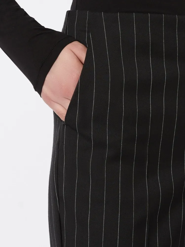 Flared Pinstripe Wool Trousers - Black
