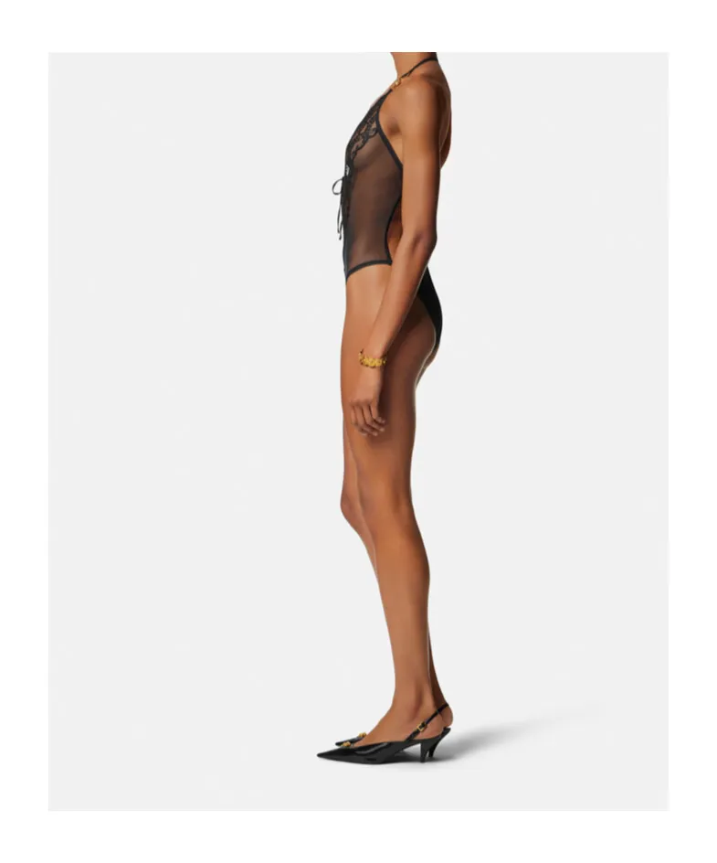 Versace Embroidered Lace-Trim Bodysuit