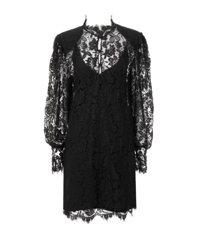 Floral-Lace High-Neck Dress