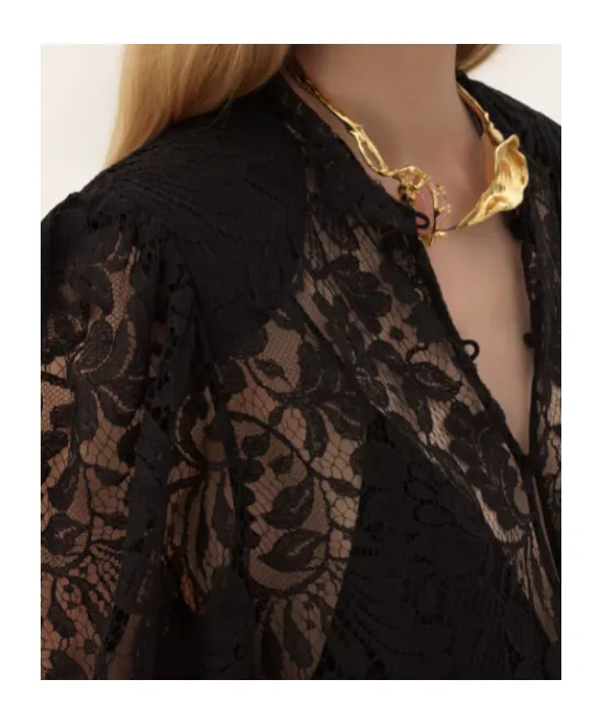 Floral-Lace High-Neck Dress