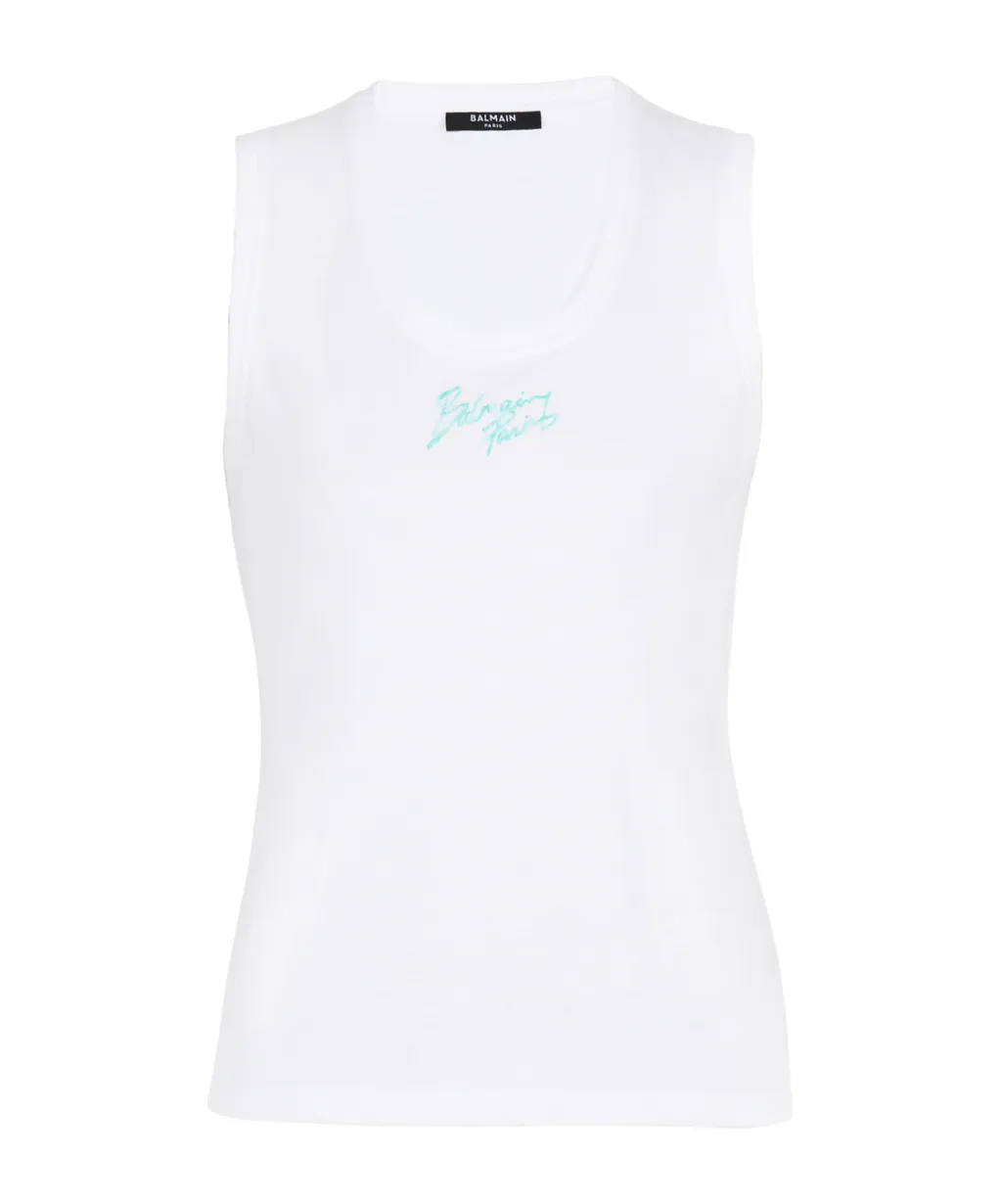 Balmain Brushed Logo Printed Relaxed Tank Top