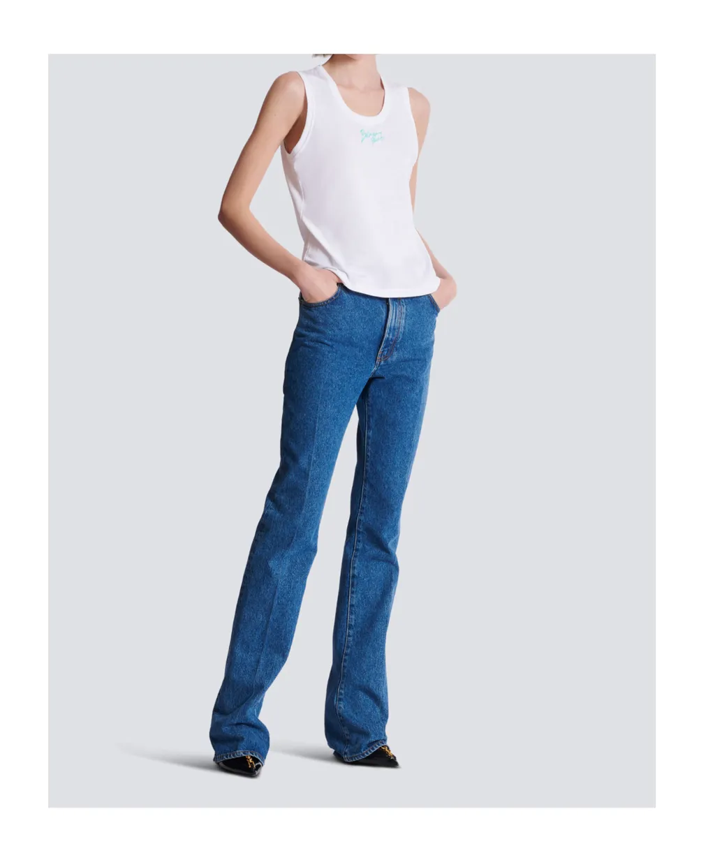 Balmain Brushed Logo Printed Relaxed Tank Top