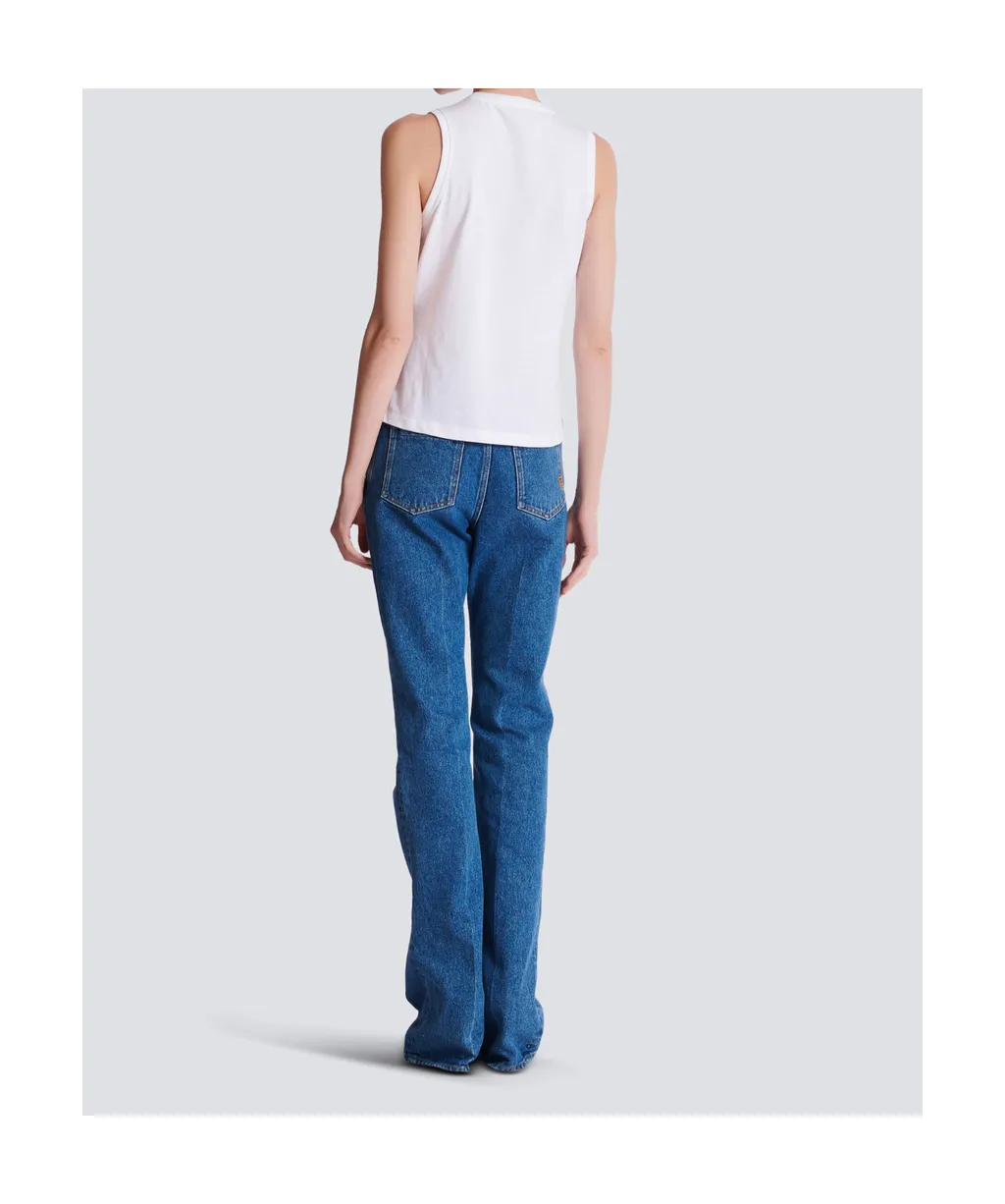 Balmain Brushed Logo Printed Relaxed Tank Top