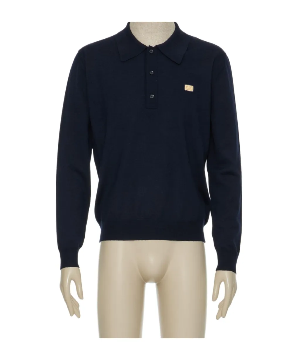 Valentino Logo Patch Long-Sleeved Polo Shirt