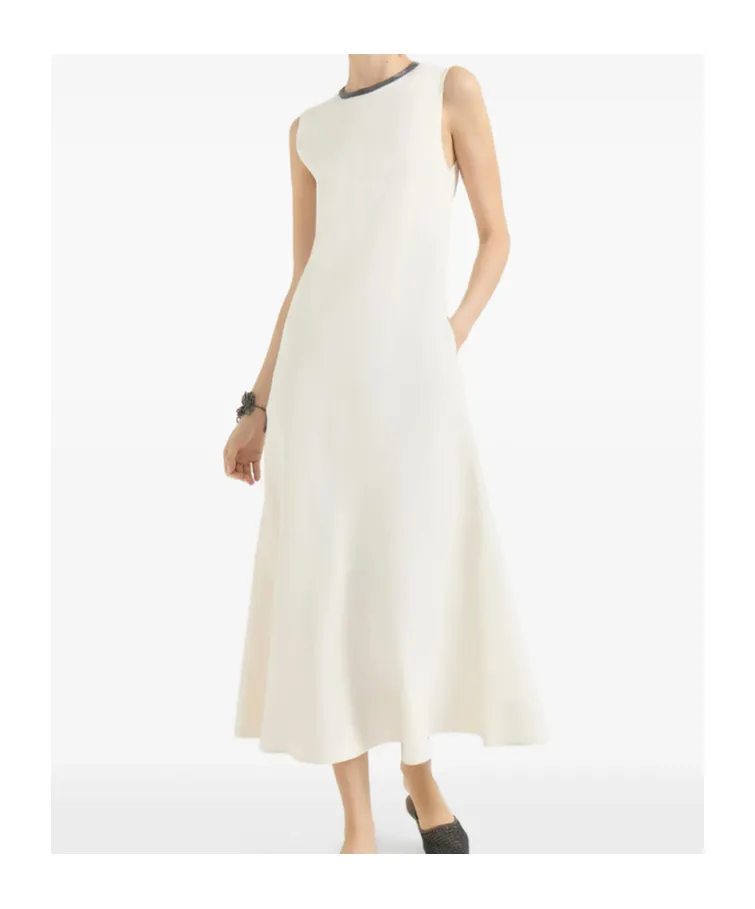Beaded Twill Midi Dress