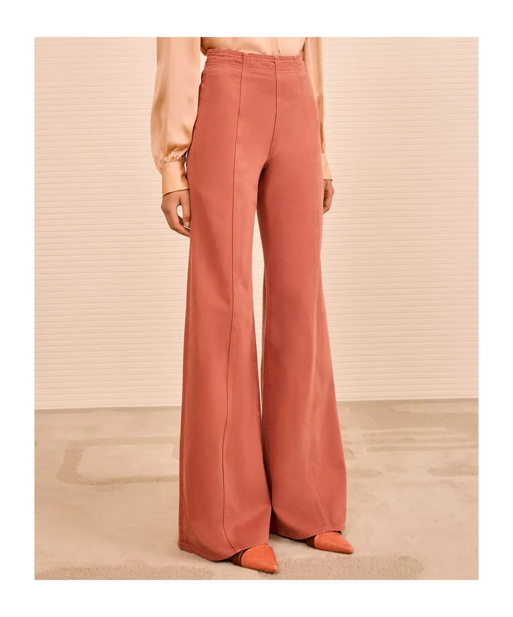 Pink High Rise Wide Leg Flare Jean