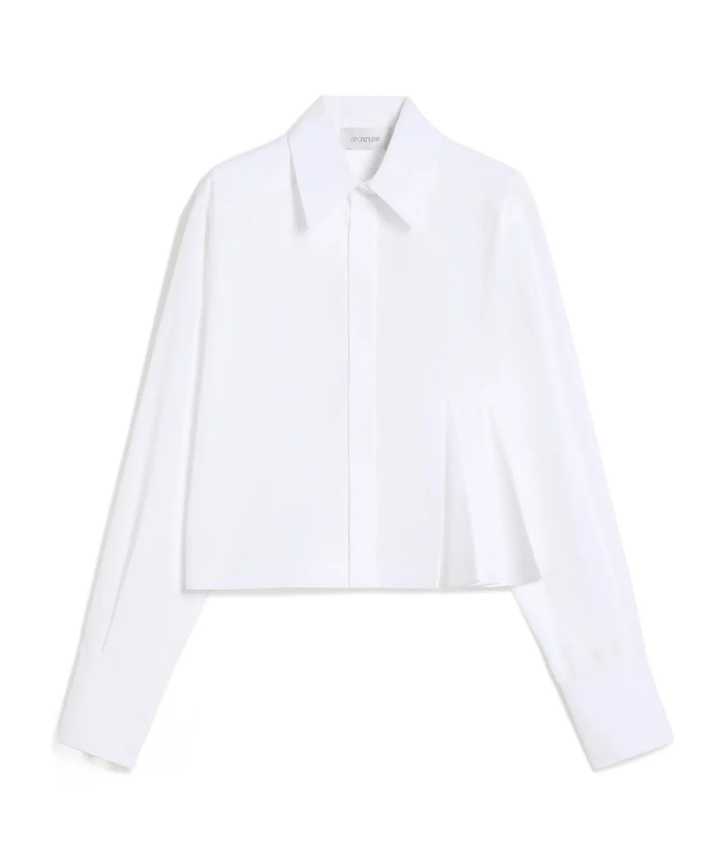 Cropped Poplin Shirt With Asymmetrical Pleats - Optical White