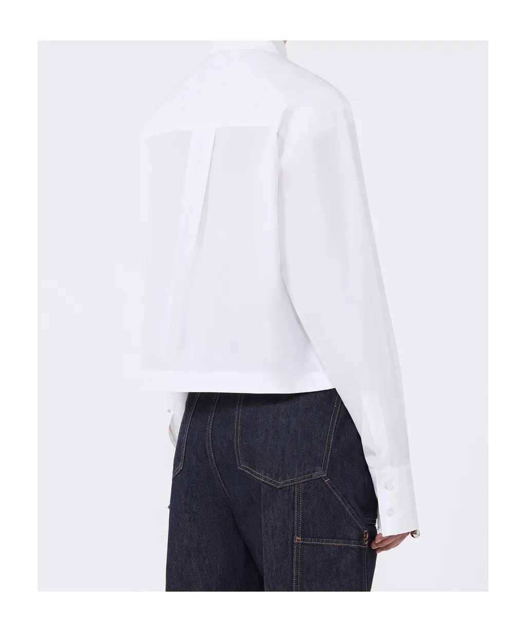 Cropped Poplin Shirt With Asymmetrical Pleats - Optical White
