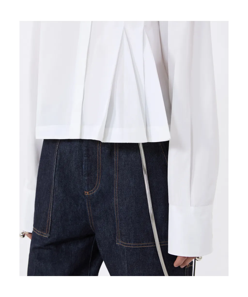 Cropped Poplin Shirt With Asymmetrical Pleats - Optical White