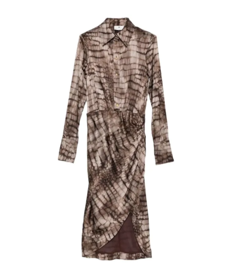Collared Patterned Midi Dress