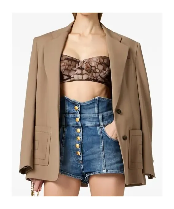 Embroidered-Pocket Single-Breasted Blazer